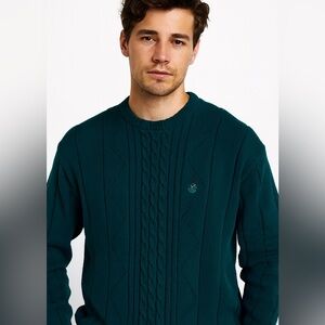 Vintage Gant Sweater Mens XL Green Hand Framed 100% Cotton Cable Knit Crest 90s